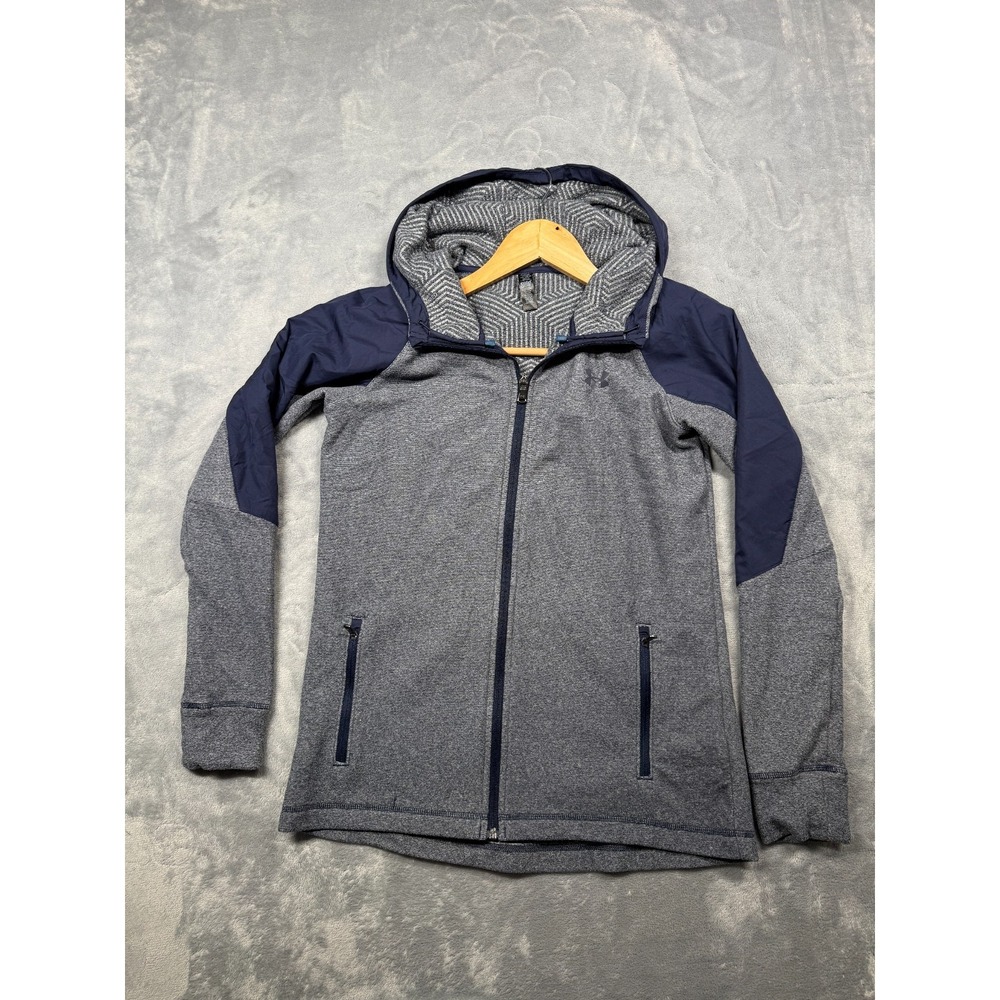 Under Armour Cold Gear Hoodie Womens Small Gray Blue Full Zip Outdoor Loose Fit